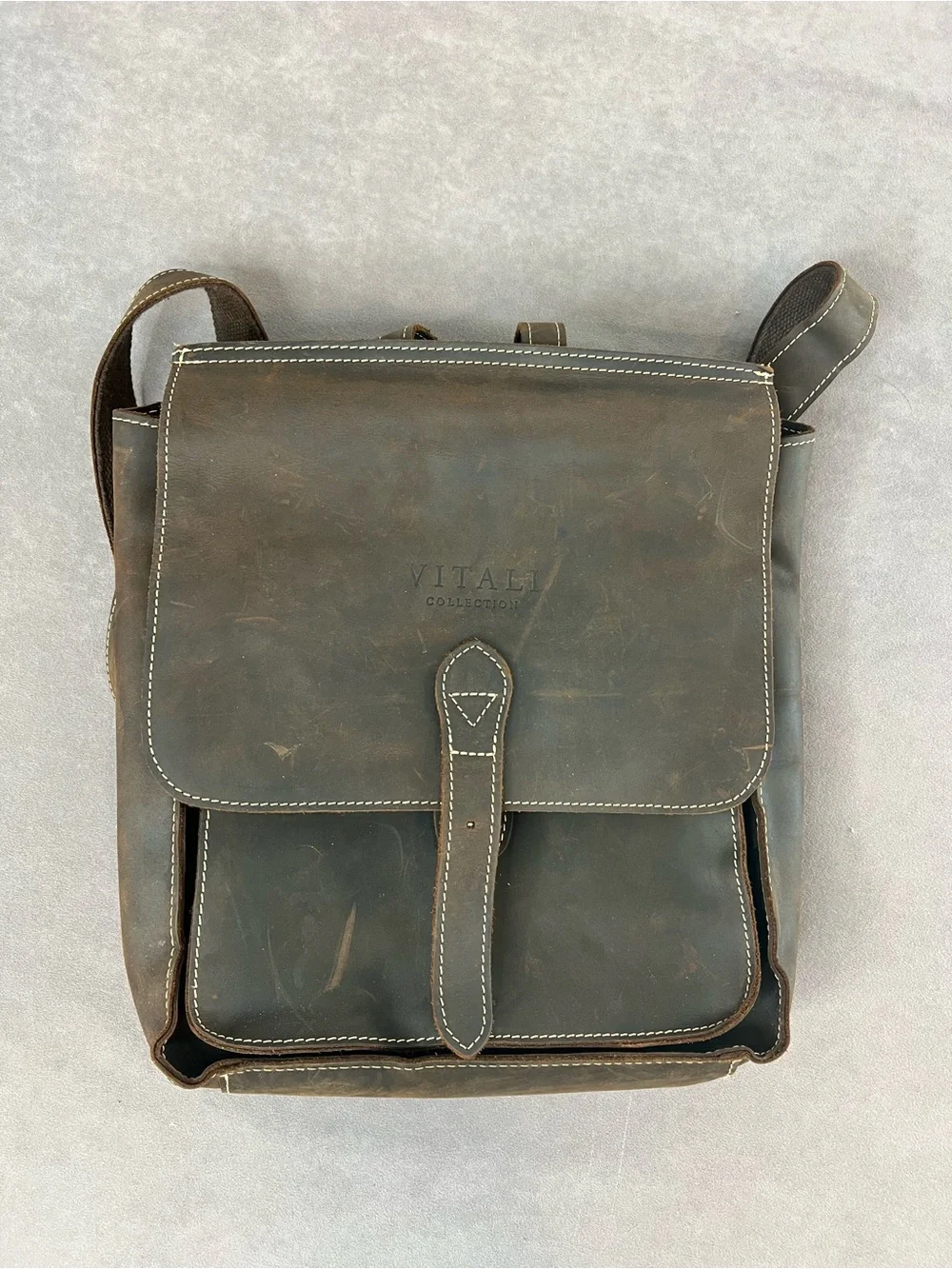 & Other Stories Distressed Brown Leather Messenger Bag